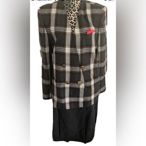 John Meyer skirt suit women size 14 grey plaid jacket  long sleeve NWT Button